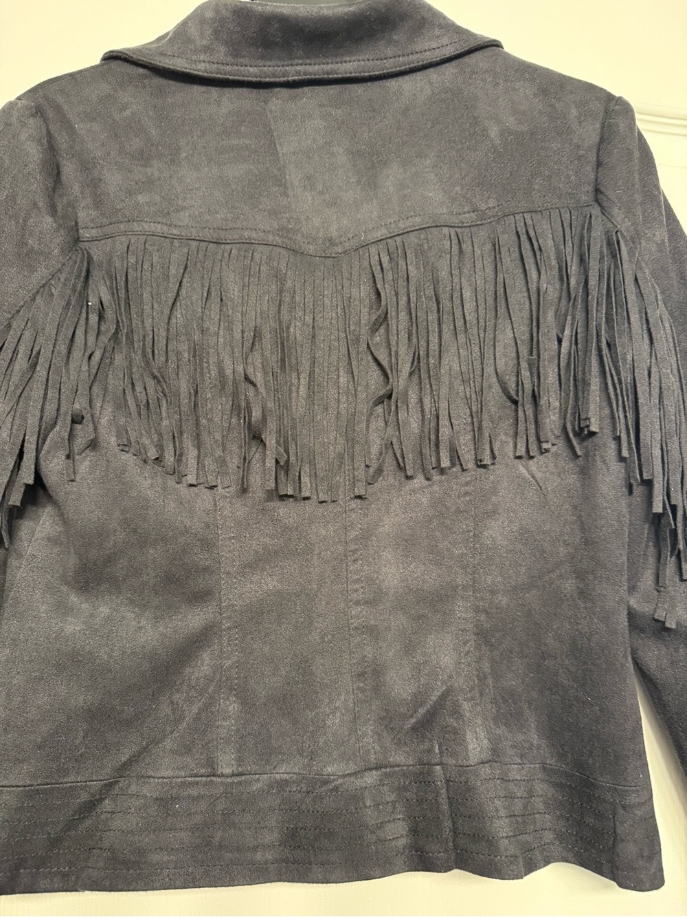 Odyn Black Faux Suede Fringe Moto Jacket Western Boho Size Small - Picture 4 of 9